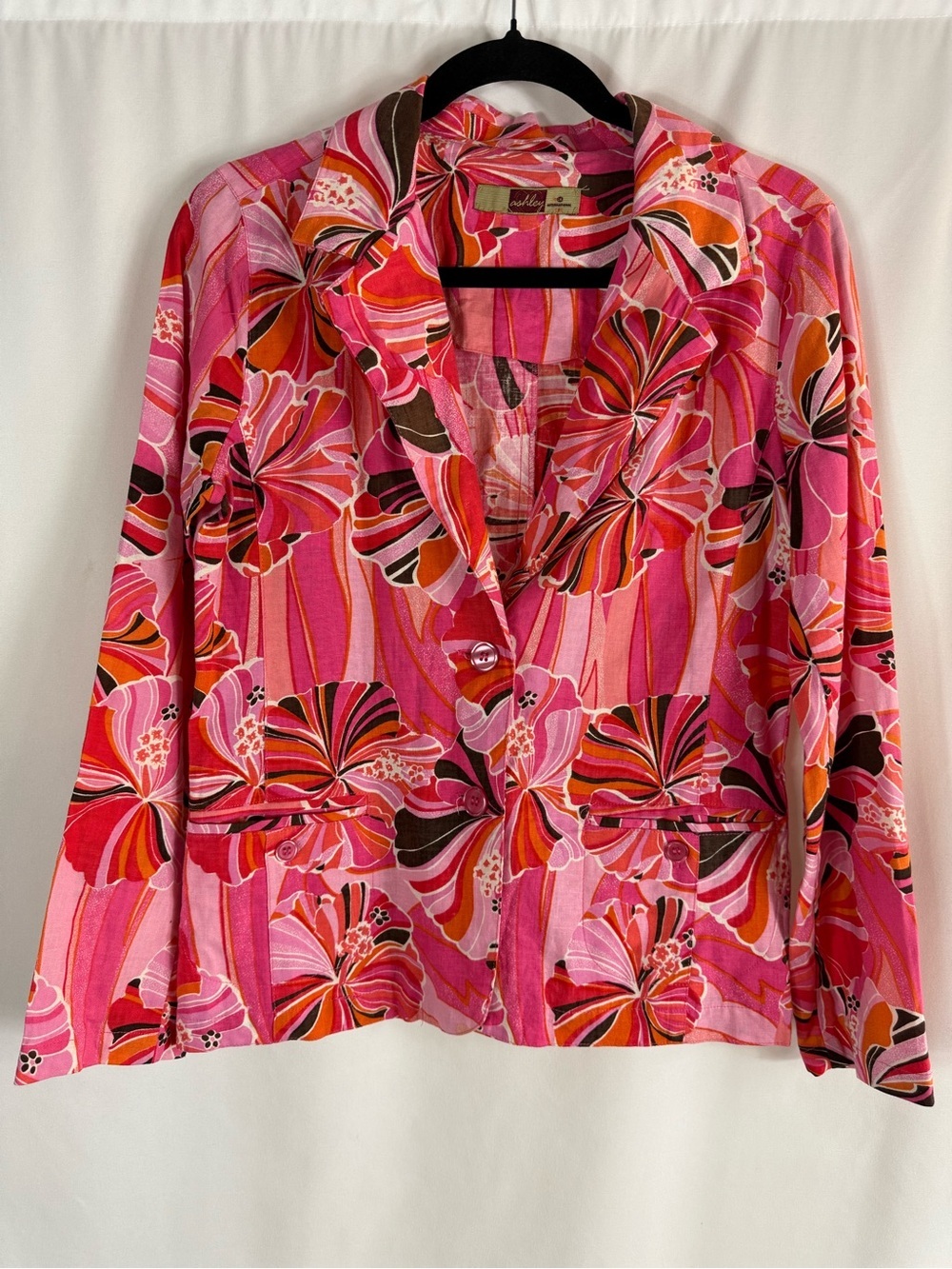Ashley By 26 International Pink and Orange Floral Blazer 100% linen Size: S